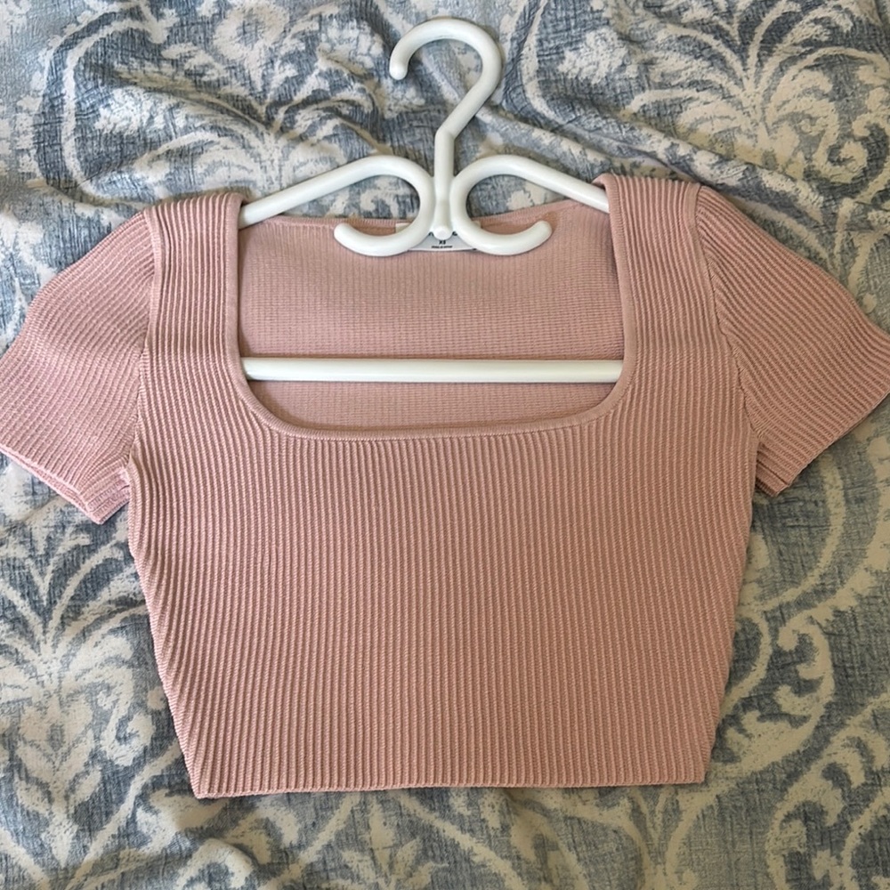 Aritzia Pink Ribbed Crop Bodysuit